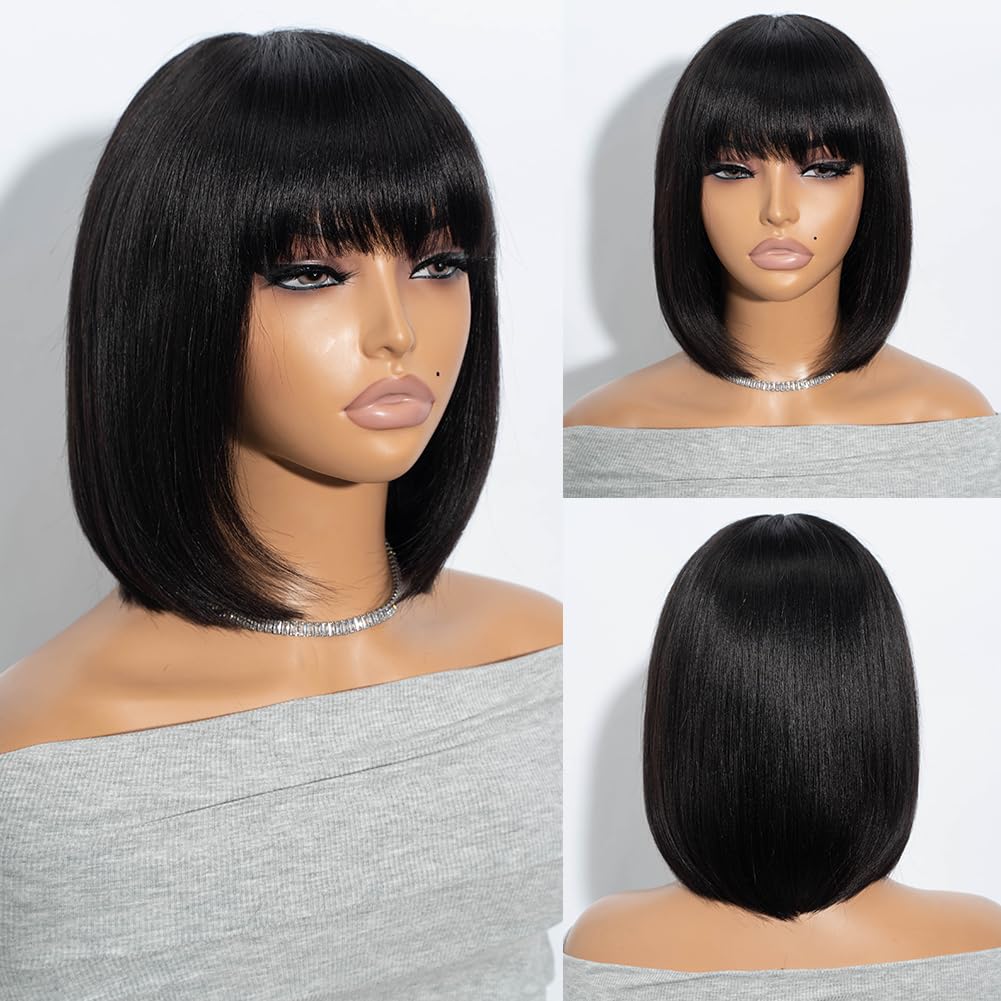 joedir human hair bob wig with bangs – short straight brazilian bob wig for women, natural black joedir human hair bob wig with bangs – short straight brazilian bob wig for women, natural black